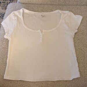 No Boundaries White Ribbed Scoop Henley Tee